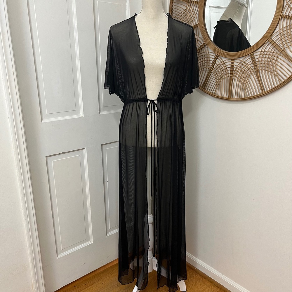 Windsor Black Sheer Maxi Mesh Duster OS Festival Goth Whimsigoth Layers Witchy